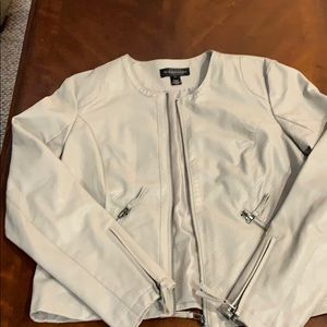 Beige faux leather moto jacket